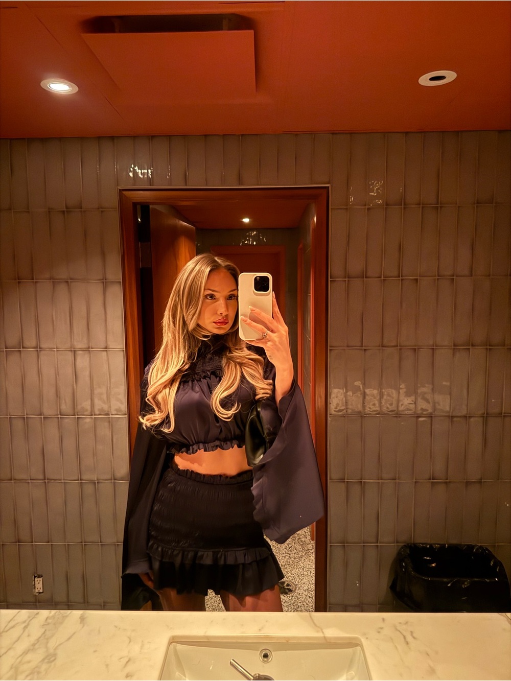 Two-Piece Navy Crop Top and Ruffled Mini Skirt Set